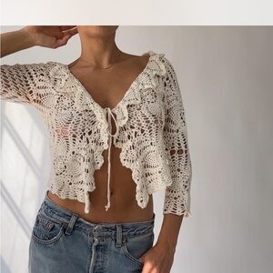 Crochet Lace Tie-Front Top